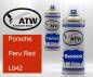 Preview: Porsche, Peru Red, L042: 400ml Sprühdose + 400ml Klarlack - Set, von ATW Autoteile West.